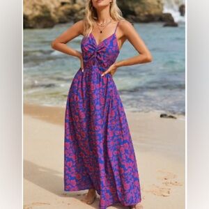 Cupshe Size XS Flowy Floral V-Neck Knotted Maxi Dress